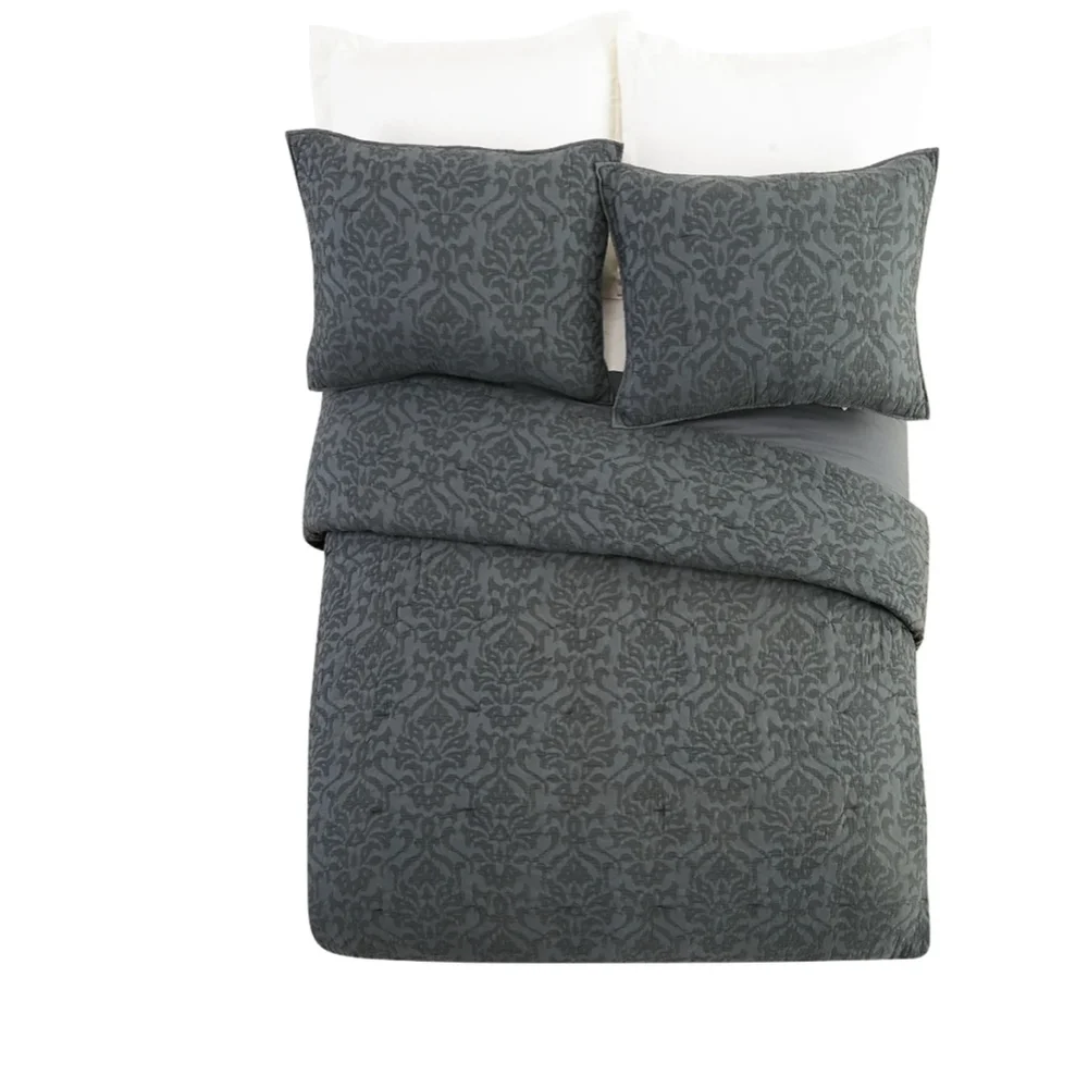 NEW Better Homes & Gardens Dark Grey Jacquard Damask Queen Quilt